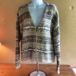 Woolrich Fair Isle Cardigan Zip Sweater Women's Size L Small Stain